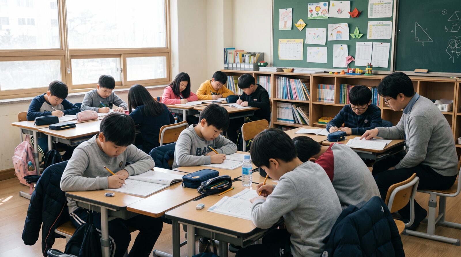 학원에서 공부하는 학생들
