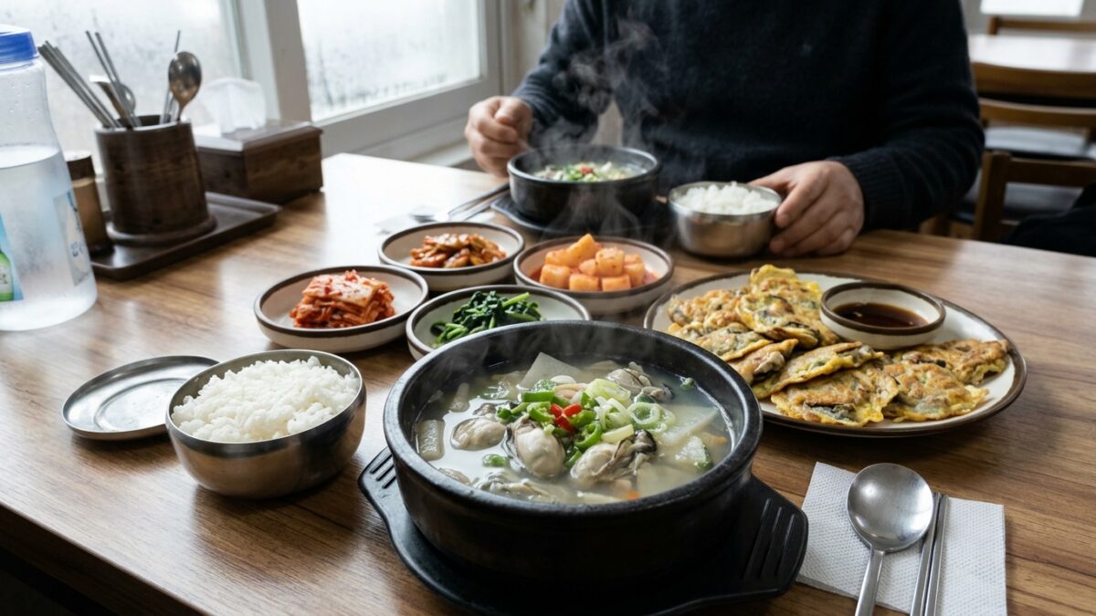 익혀서 차려낸 굴 요리